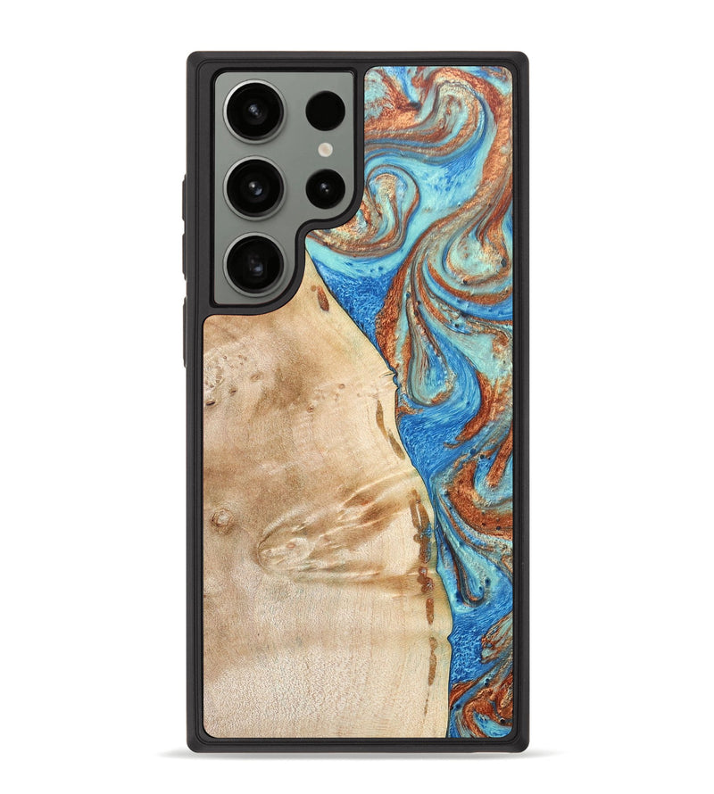 Galaxy S23 Ultra Wood+Resin Phone Case - Malik (Teal & Gold, 688933)