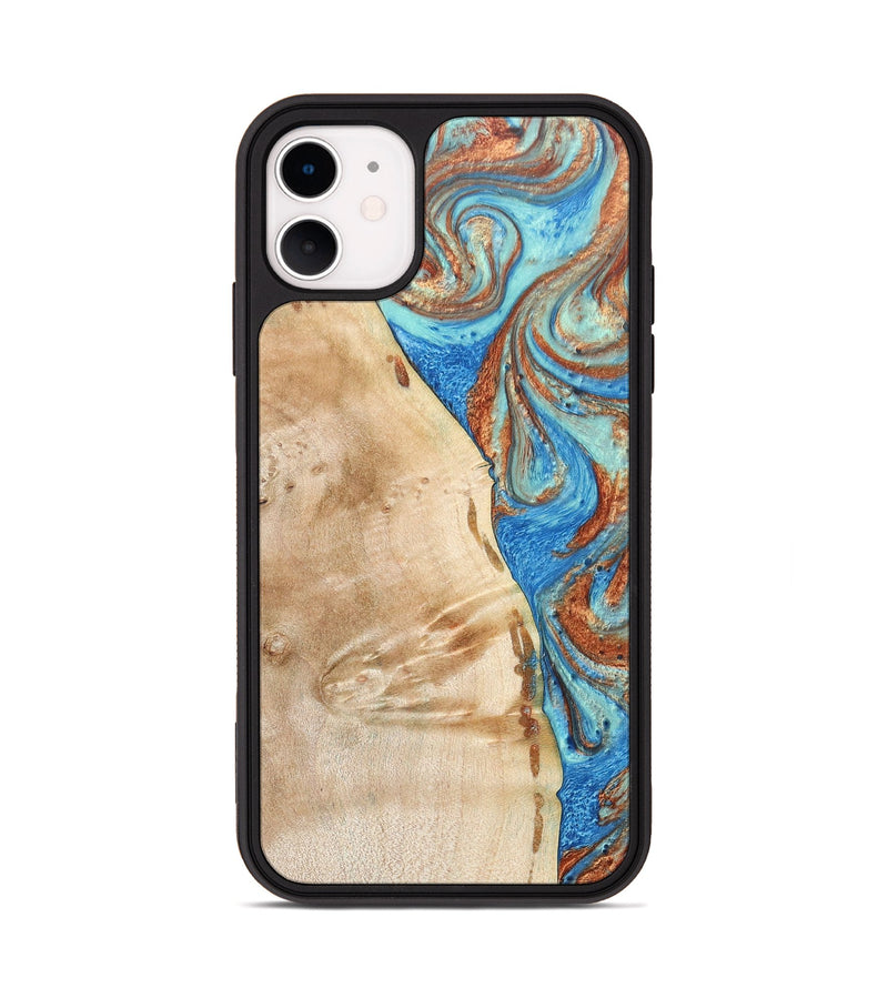 iPhone 11 Wood+Resin Phone Case - Malik (Teal & Gold, 688933)