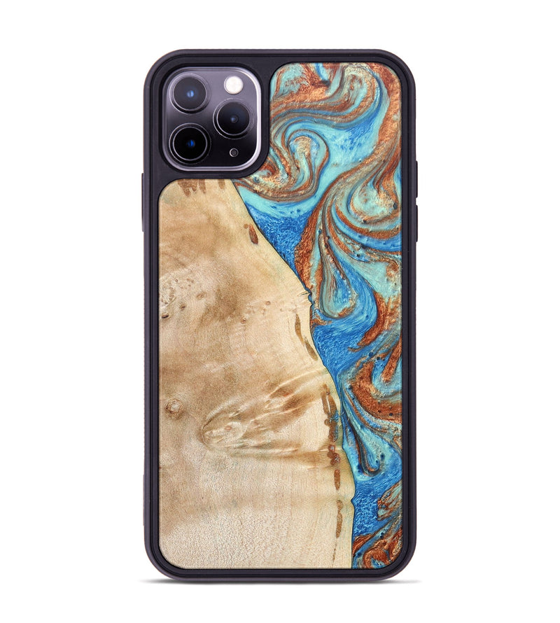 iPhone 11 Pro Max Wood+Resin Phone Case - Malik (Teal & Gold, 688933)