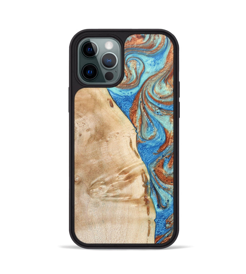 iPhone 12 Pro Wood+Resin Phone Case - Malik (Teal & Gold, 688933)