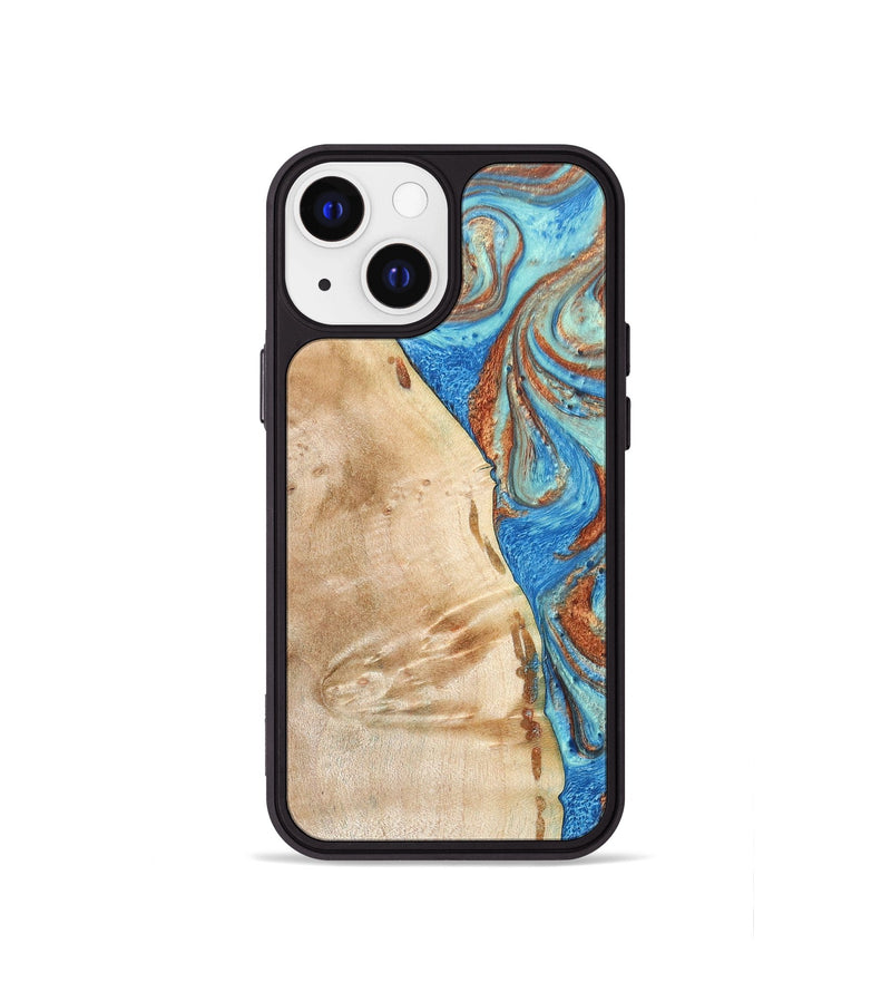 iPhone 13 mini Wood+Resin Phone Case - Malik (Teal & Gold, 688933)