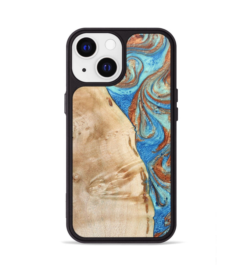iPhone 13 Wood+Resin Phone Case - Malik (Teal & Gold, 688933)