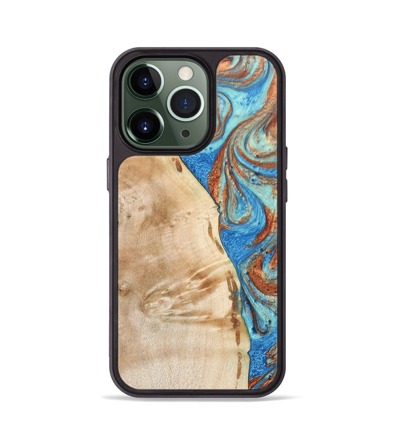 iPhone 13 Pro Wood+Resin Phone Case - Malik (Teal & Gold, 688933)
