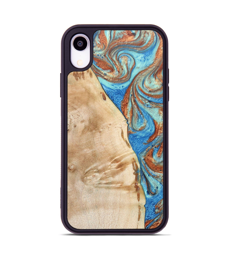 iPhone Xr Wood+Resin Phone Case - Malik (Teal & Gold, 688933)