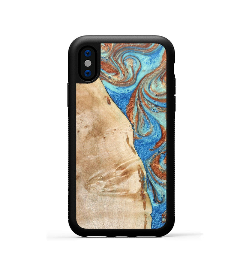 iPhone Xs Wood+Resin Phone Case - Malik (Teal & Gold, 688933)
