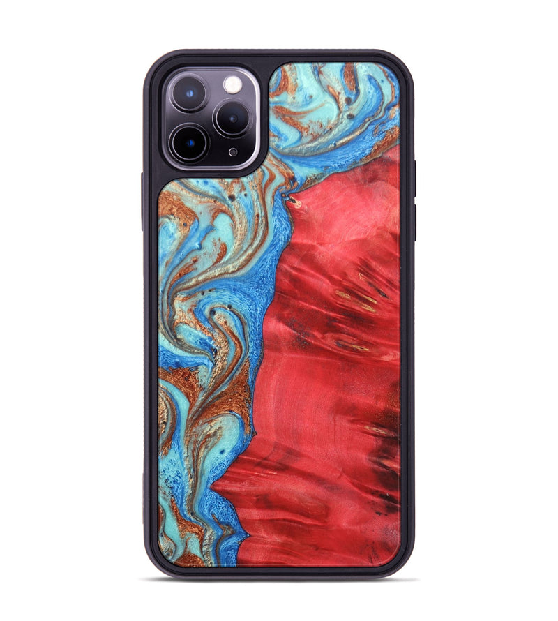 iPhone 11 Pro Max Wood+Resin Phone Case - Luca (Teal & Gold, 688934)