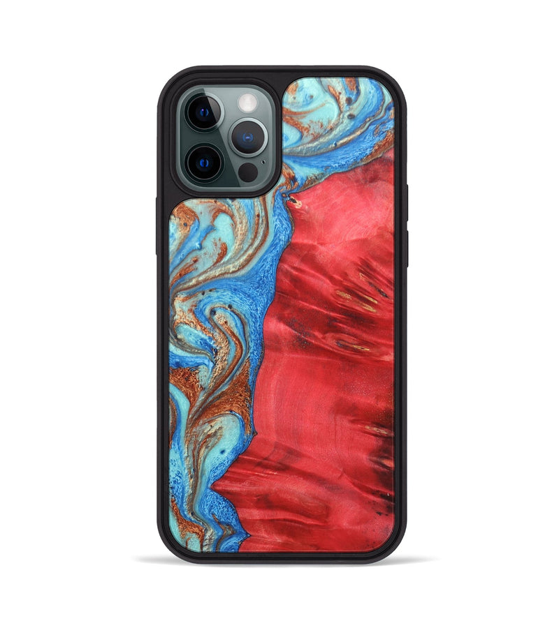 iPhone 12 Pro Wood+Resin Phone Case - Luca (Teal & Gold, 688934)