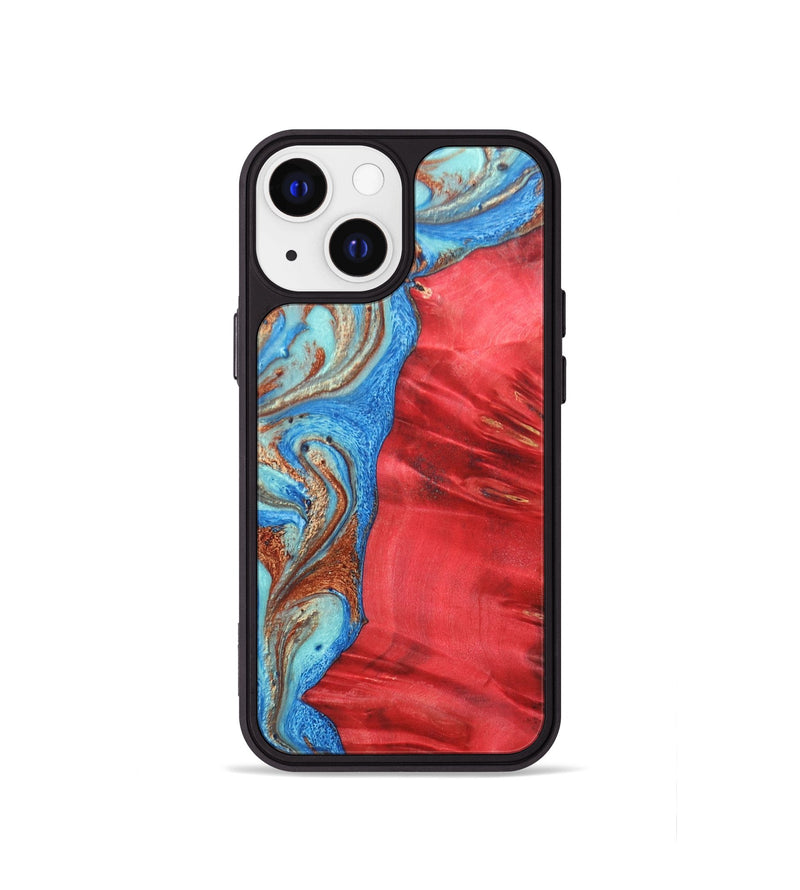 iPhone 13 mini Wood+Resin Phone Case - Luca (Teal & Gold, 688934)