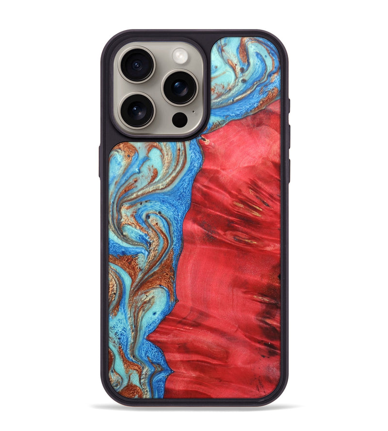 iPhone 15 Pro Max Wood+Resin Phone Case - Luca (Teal & Gold, 688934)