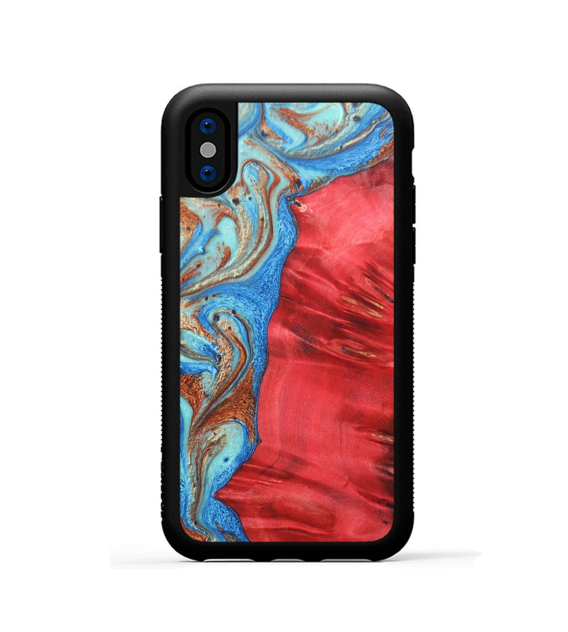 iPhone Xs Wood+Resin Phone Case - Luca (Teal & Gold, 688934)