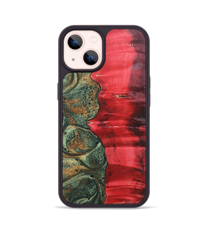 iPhone 14 Wood+Resin Phone Case - Jarod (Green, 689266)