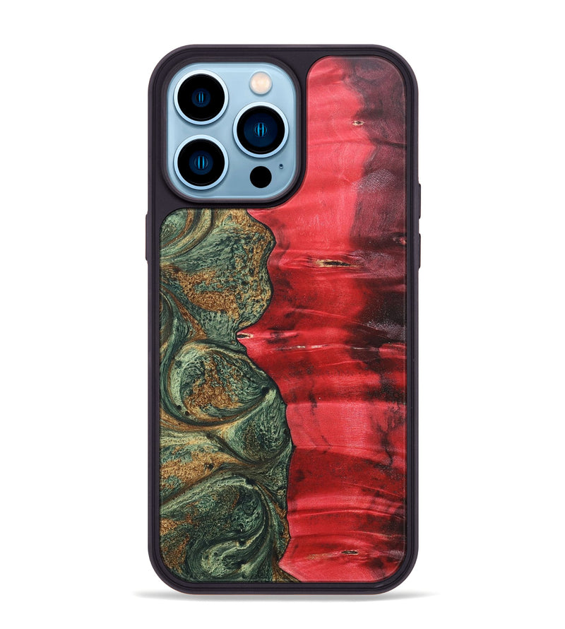 iPhone 14 Pro Max Wood+Resin Phone Case - Jarod (Green, 689266)