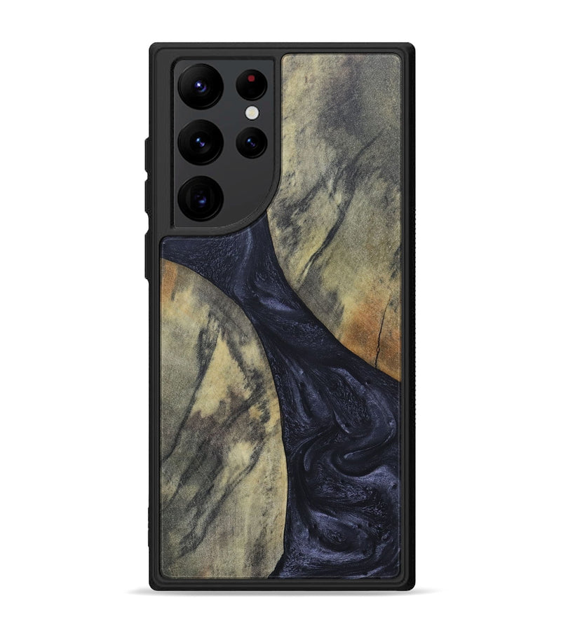Galaxy S22 Ultra Wood+Resin Phone Case - Hillary (Pure Black, 689305)