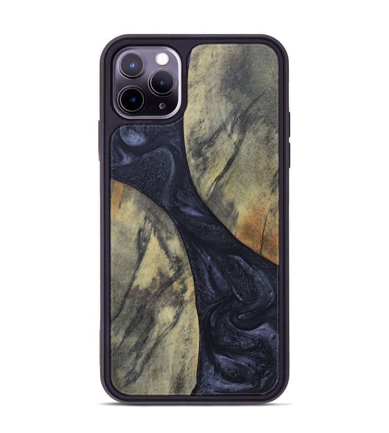 iPhone 11 Pro Max Wood+Resin Phone Case - Hillary (Pure Black, 689305)