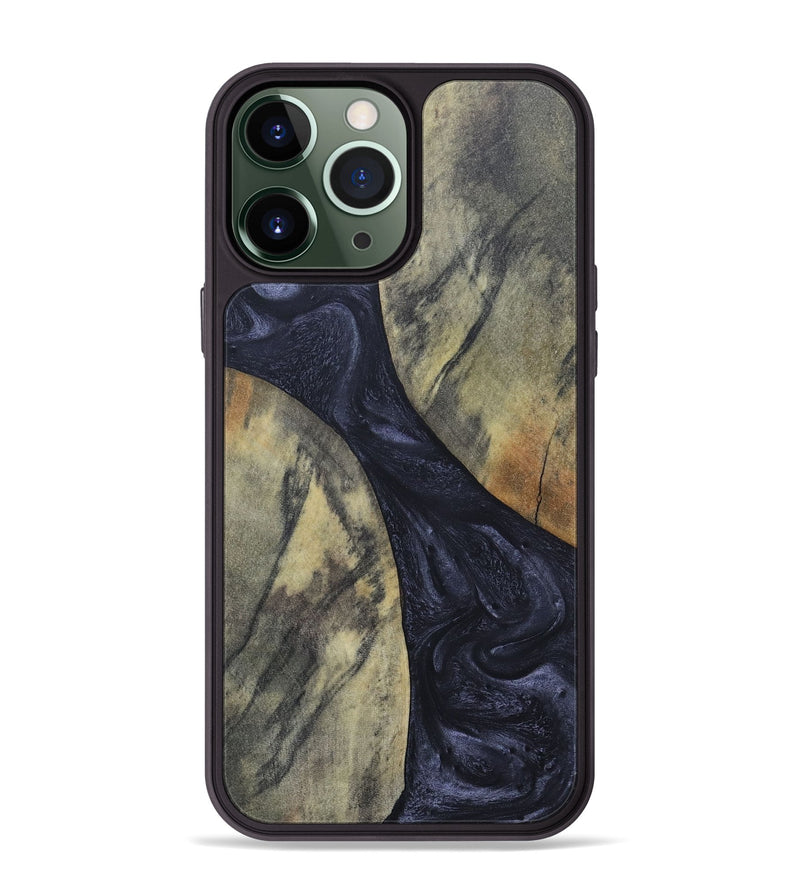 iPhone 13 Pro Max Wood+Resin Phone Case - Hillary (Pure Black, 689305)