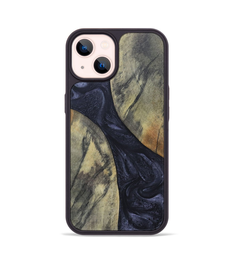 iPhone 14 Wood+Resin Phone Case - Hillary (Pure Black, 689305)