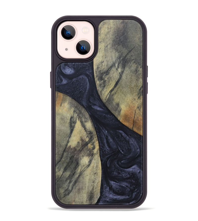 iPhone 14 Plus Wood+Resin Phone Case - Hillary (Pure Black, 689305)