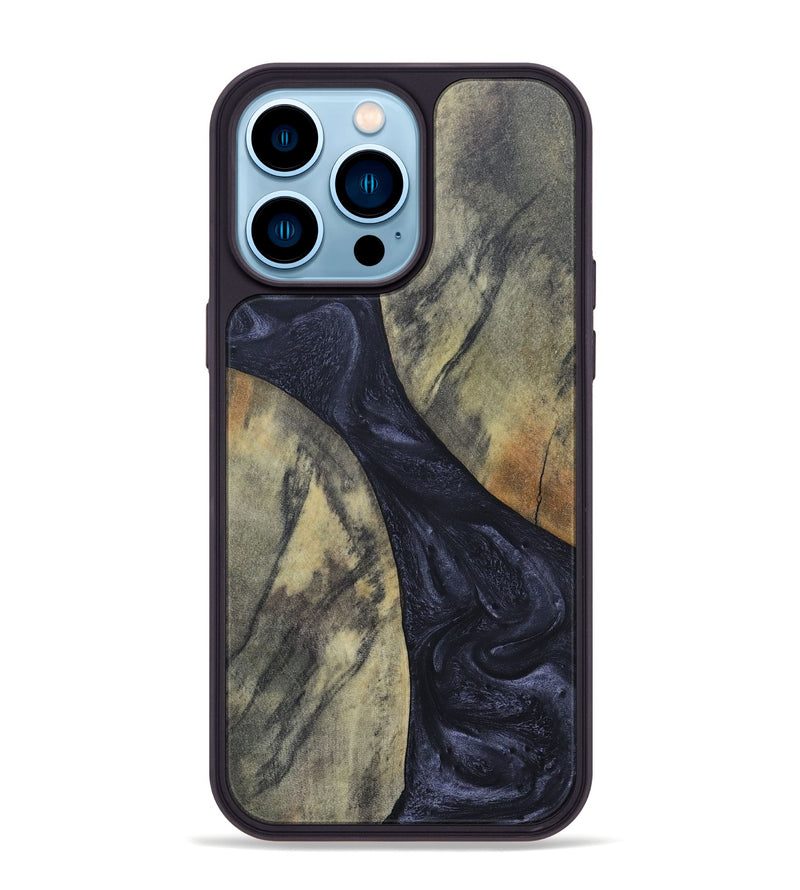 iPhone 14 Pro Max Wood+Resin Phone Case - Hillary (Pure Black, 689305)