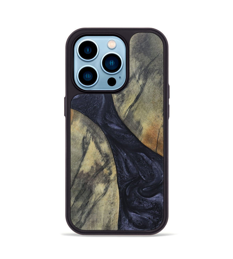 iPhone 14 Pro Wood+Resin Phone Case - Hillary (Pure Black, 689305)