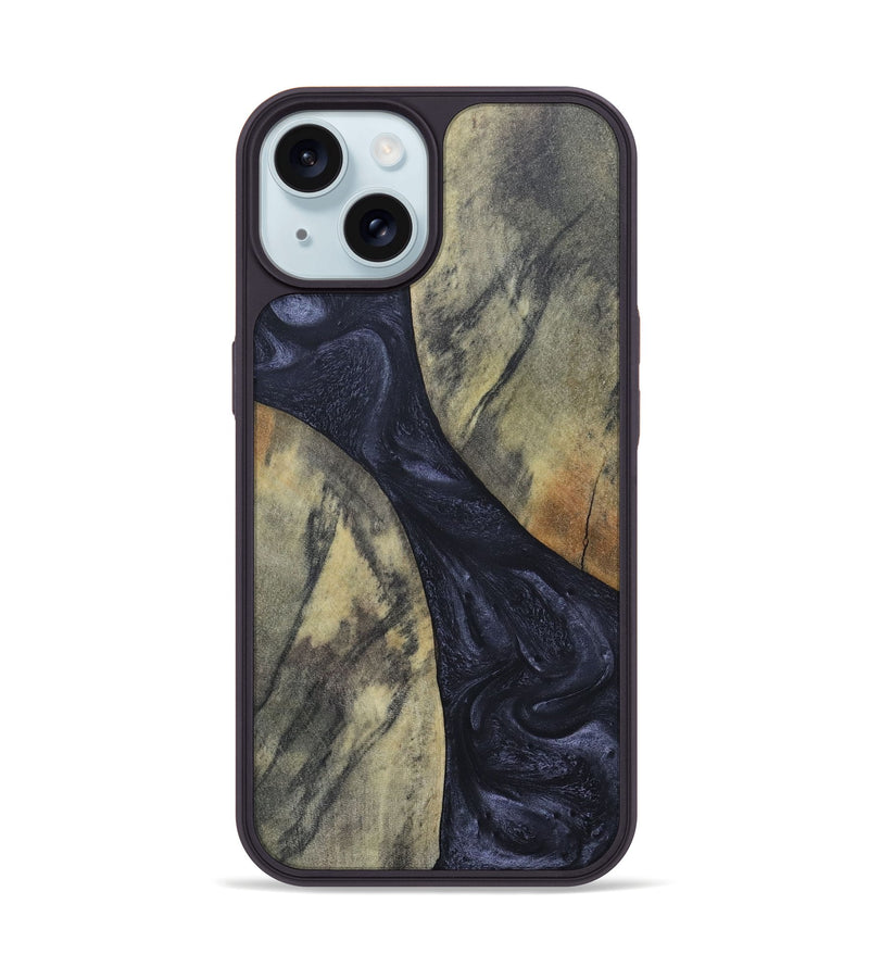 iPhone 15 Wood+Resin Phone Case - Hillary (Pure Black, 689305)