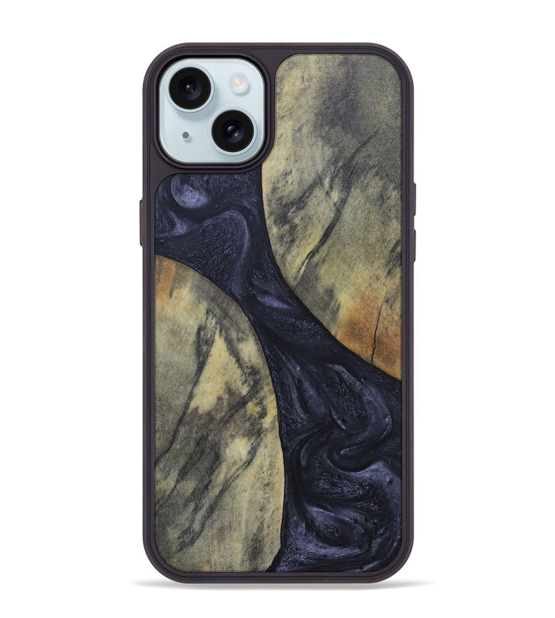 iPhone 15 Plus Wood+Resin Phone Case - Hillary (Pure Black, 689305)