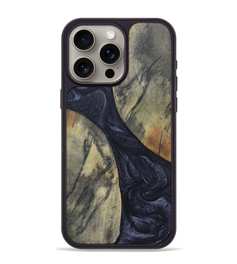 iPhone 15 Pro Max Wood+Resin Phone Case - Hillary (Pure Black, 689305)