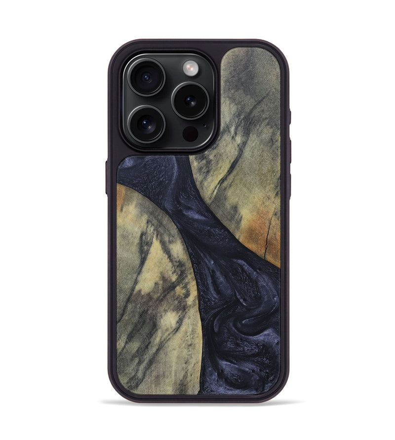 iPhone 15 Pro Wood+Resin Phone Case - Hillary (Pure Black, 689305)
