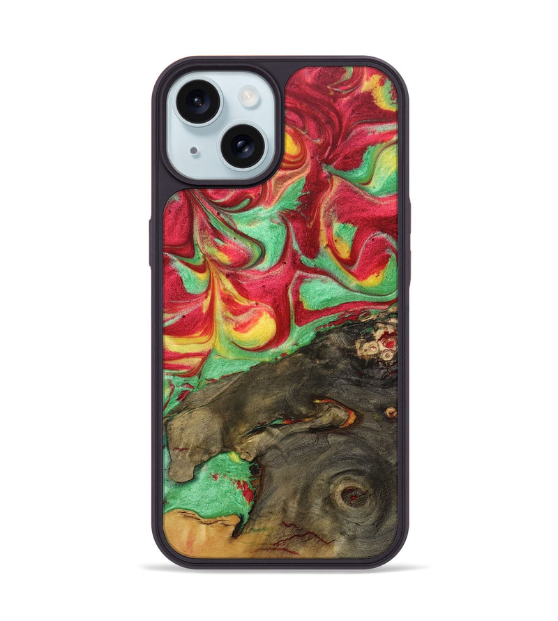 iPhone 15 Wood+Resin Phone Case - Lester (Reggae, 689394)