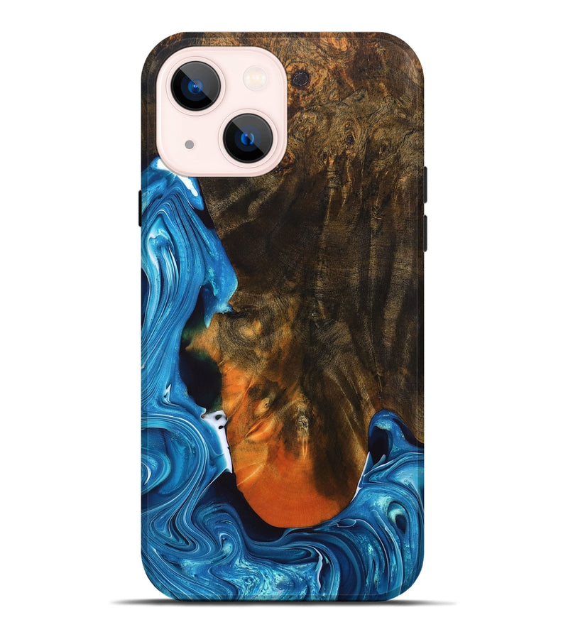 iPhone 14 Plus Wood+Resin Live Edge Phone Case - Ryder (Blue, 689553)