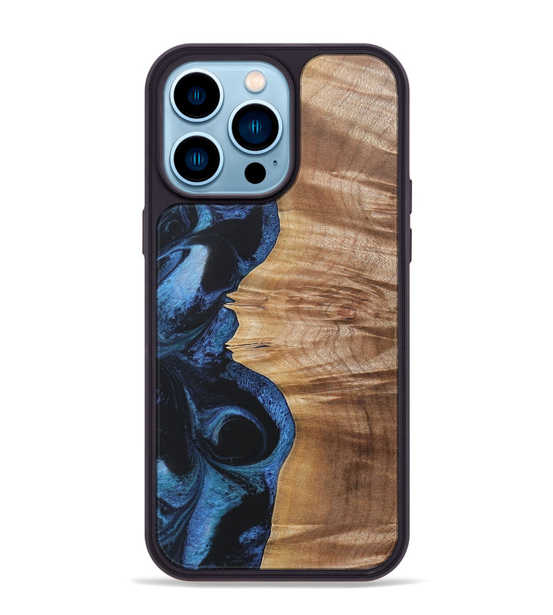 iPhone 14 Pro Max Wood+Resin Phone Case - Jarod (Blue, 689674)