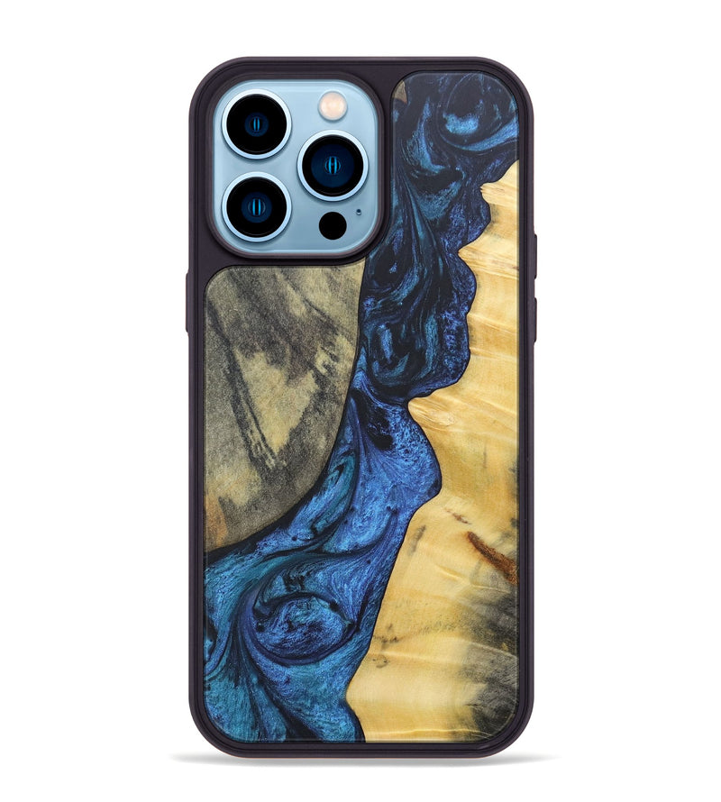 iPhone 14 Pro Max Wood+Resin Phone Case - Lamont (Blue, 689689)