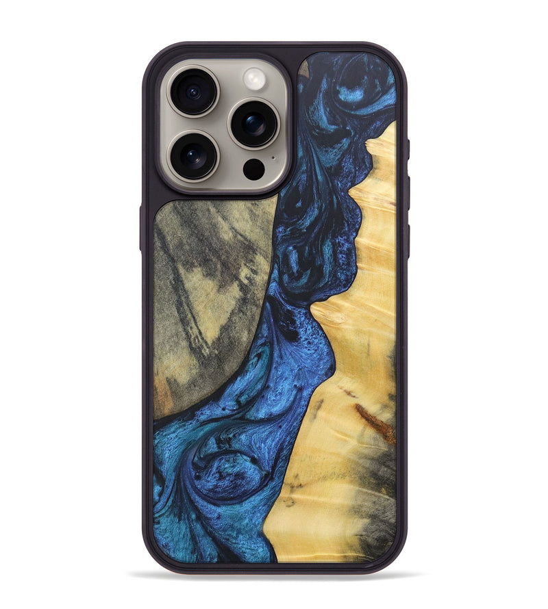 iPhone 15 Pro Max Wood+Resin Phone Case - Lamont (Blue, 689689)