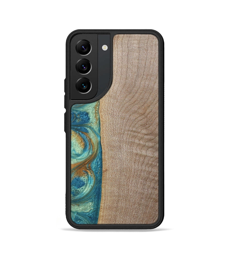Galaxy S22 Wood+Resin Phone Case - Jared (Teal & Gold, 689810)