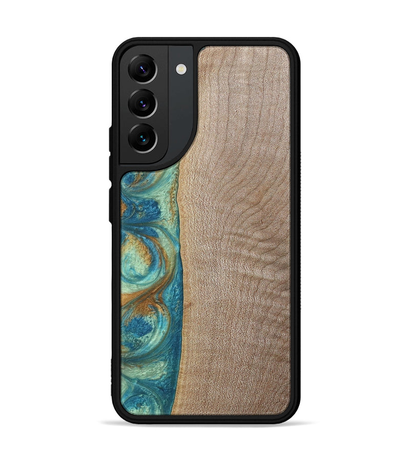 Galaxy S22 Plus Wood+Resin Phone Case - Jared (Teal & Gold, 689810)