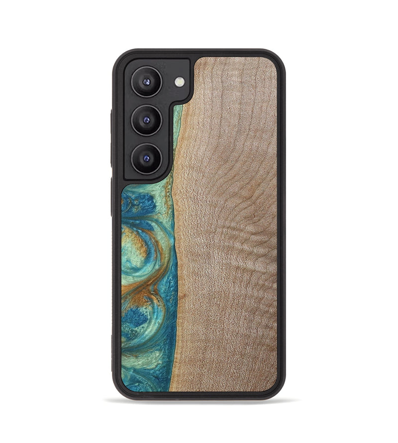 Galaxy S23 Wood+Resin Phone Case - Jared (Teal & Gold, 689810)