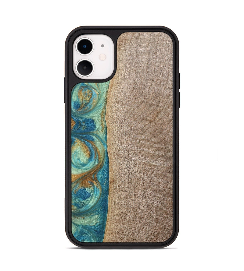 iPhone 11 Wood+Resin Phone Case - Jared (Teal & Gold, 689810)