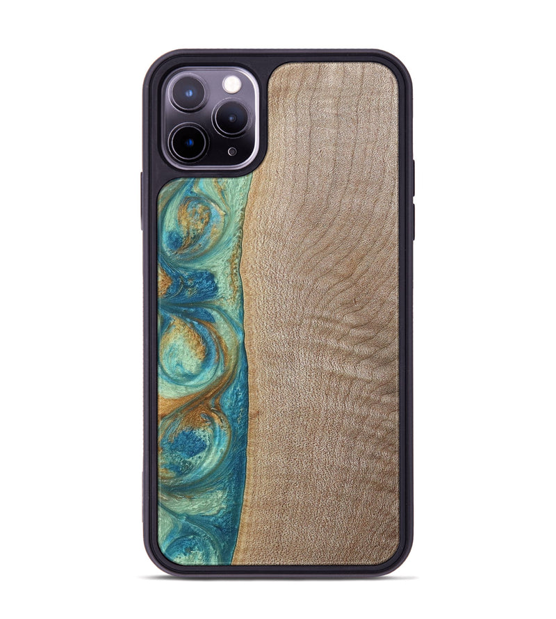 iPhone 11 Pro Max Wood+Resin Phone Case - Jared (Teal & Gold, 689810)