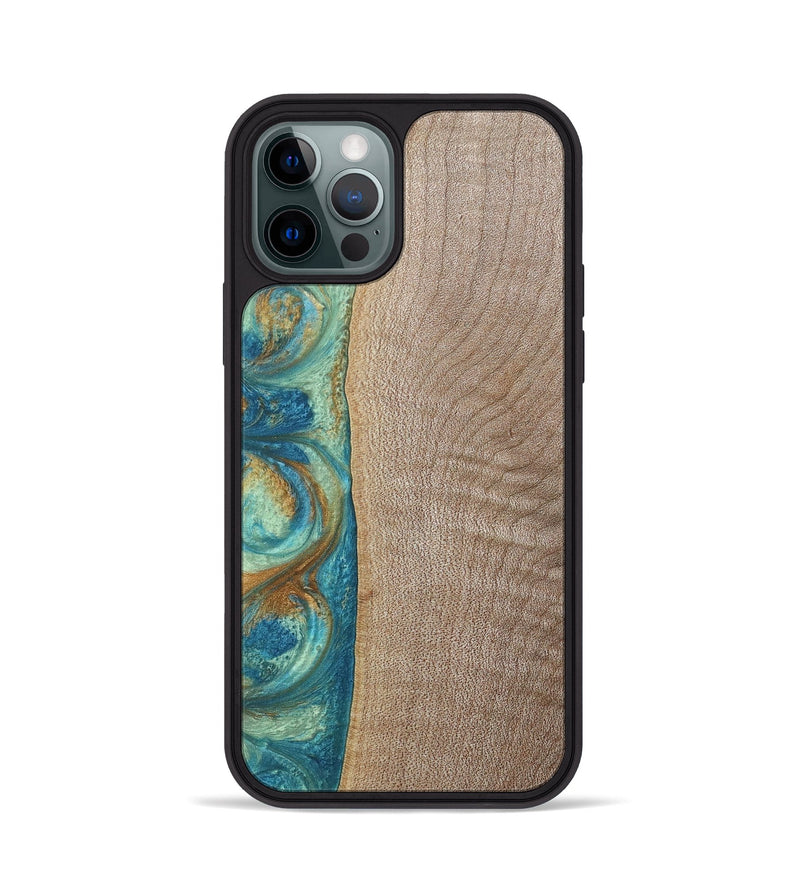 iPhone 12 Pro Wood+Resin Phone Case - Jared (Teal & Gold, 689810)