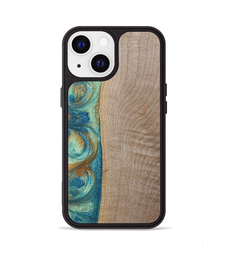 iPhone 13 Wood+Resin Phone Case - Jared (Teal & Gold, 689810)
