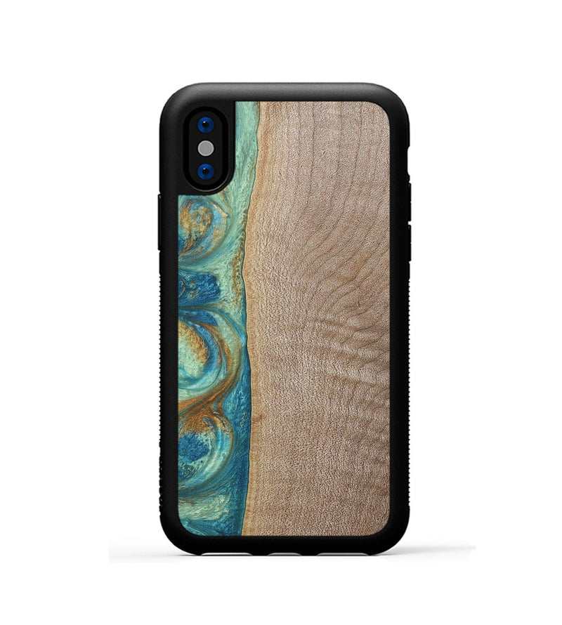 iPhone Xs Wood+Resin Phone Case - Jared (Teal & Gold, 689810)