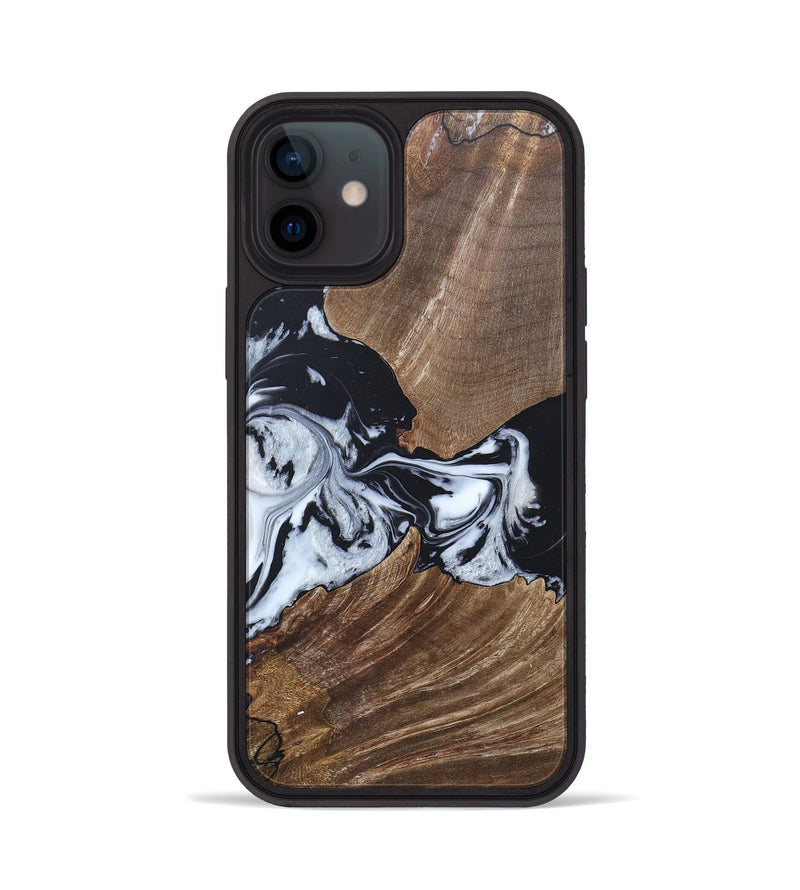 iPhone 12 Wood+Resin Phone Case - Staci (Black & White, 689825)