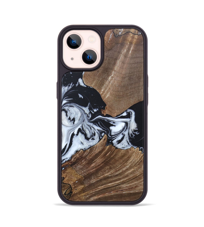 iPhone 14 Wood+Resin Phone Case - Staci (Black & White, 689825)
