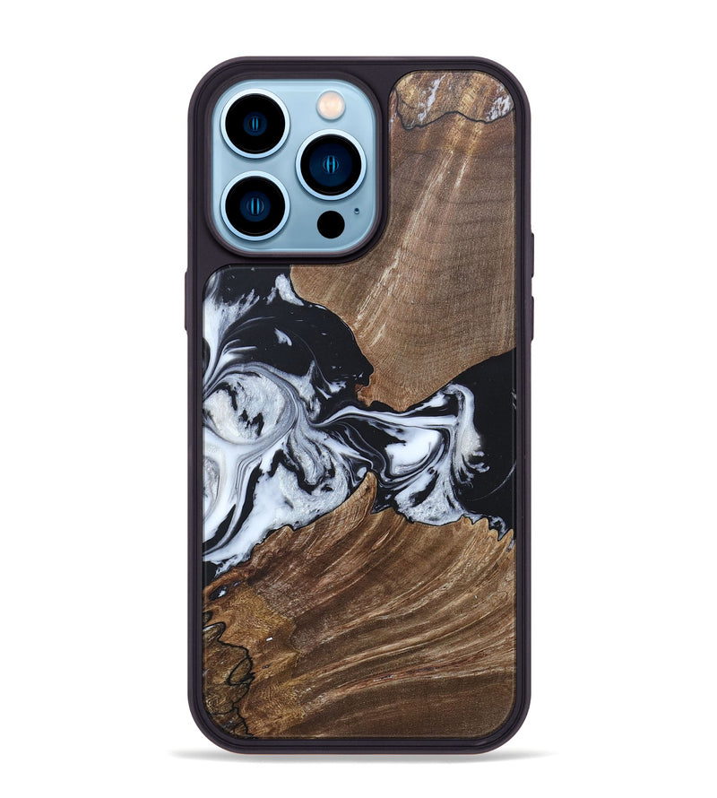iPhone 14 Pro Max Wood+Resin Phone Case - Staci (Black & White, 689825)