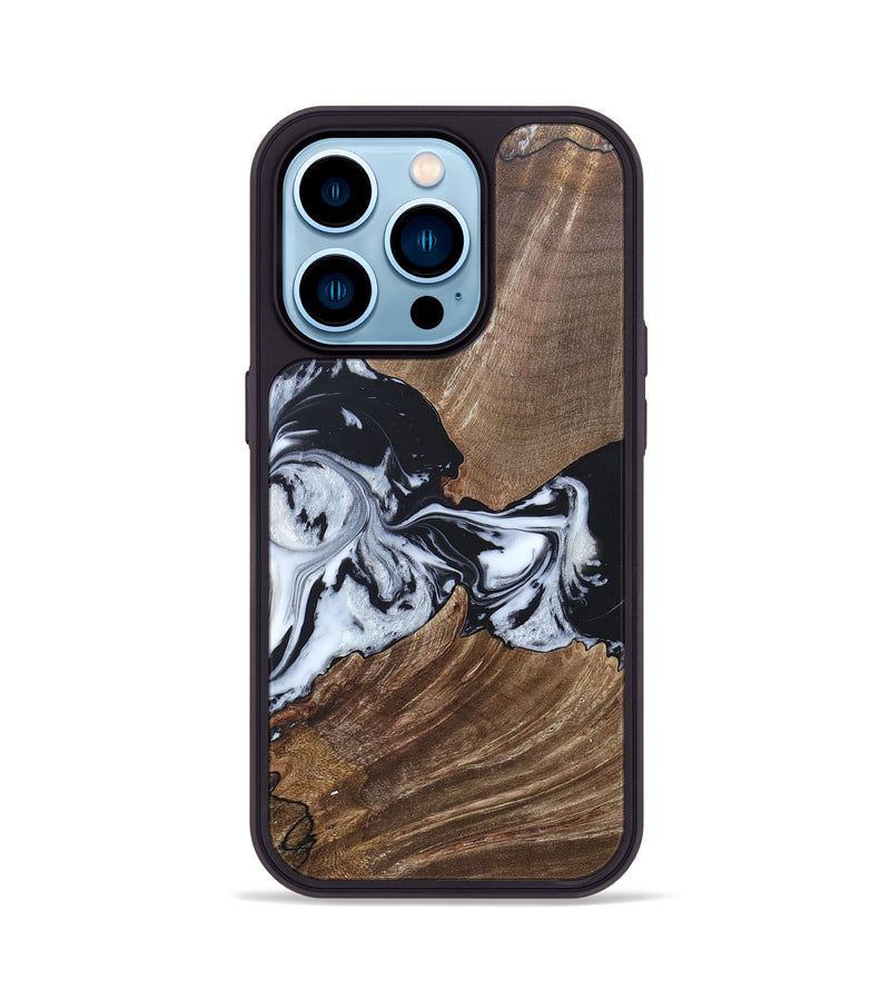iPhone 14 Pro Wood+Resin Phone Case - Staci (Black & White, 689825)