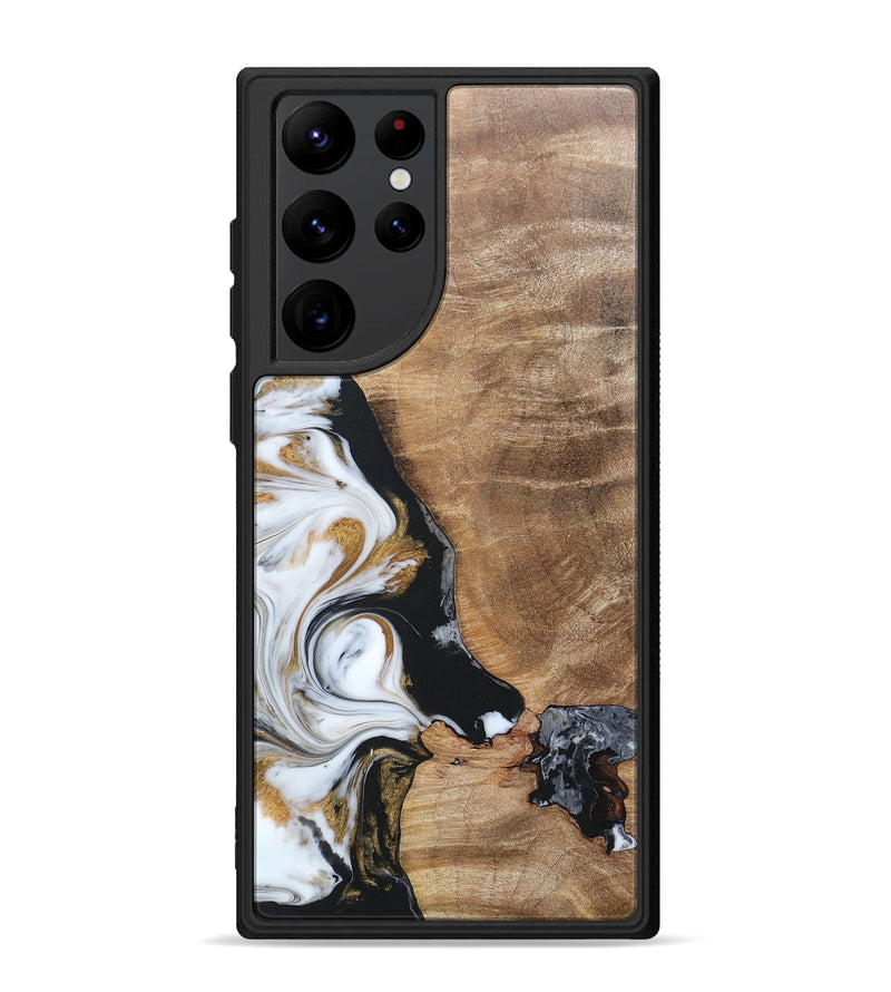 Galaxy S22 Ultra Wood+Resin Phone Case - Katharine (Black & White, 689833)