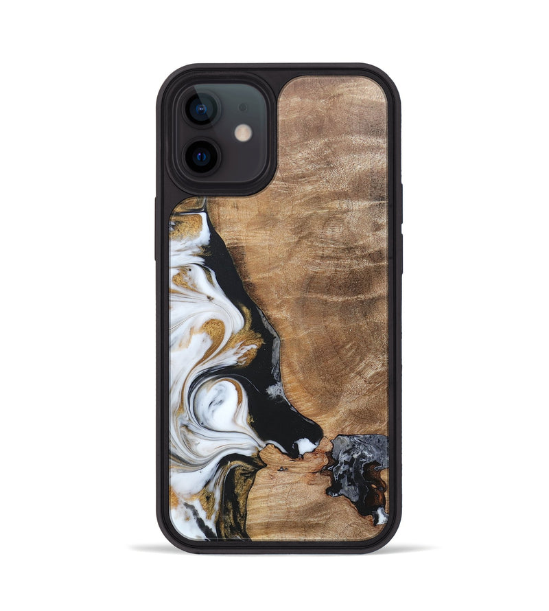 iPhone 12 Wood+Resin Phone Case - Katharine (Black & White, 689833)