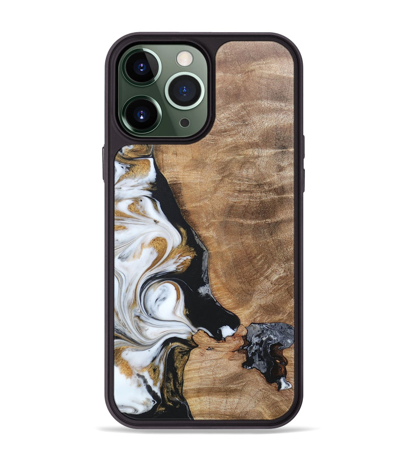 iPhone 13 Pro Max Wood+Resin Phone Case - Katharine (Black & White, 689833)