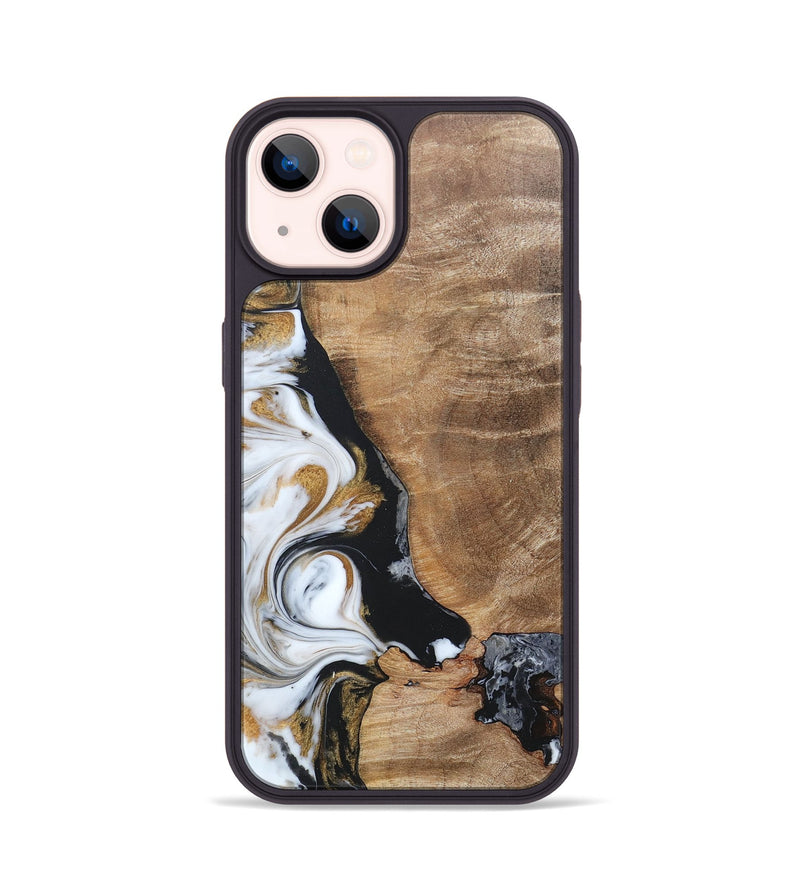 iPhone 14 Wood+Resin Phone Case - Katharine (Black & White, 689833)