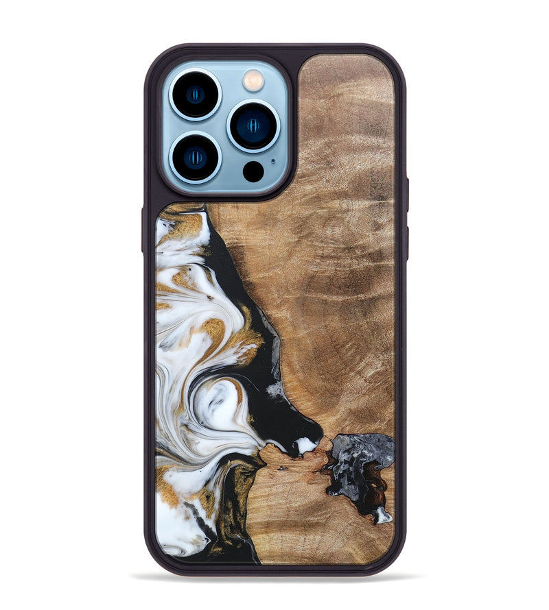 iPhone 14 Pro Max Wood+Resin Phone Case - Katharine (Black & White, 689833)