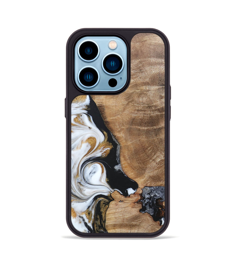 iPhone 14 Pro Wood+Resin Phone Case - Katharine (Black & White, 689833)